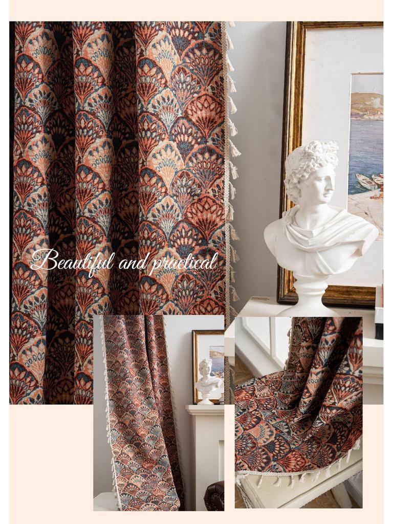 Imanqi Yun Arched Color Block Semi-Blackout Jacquard Curtains