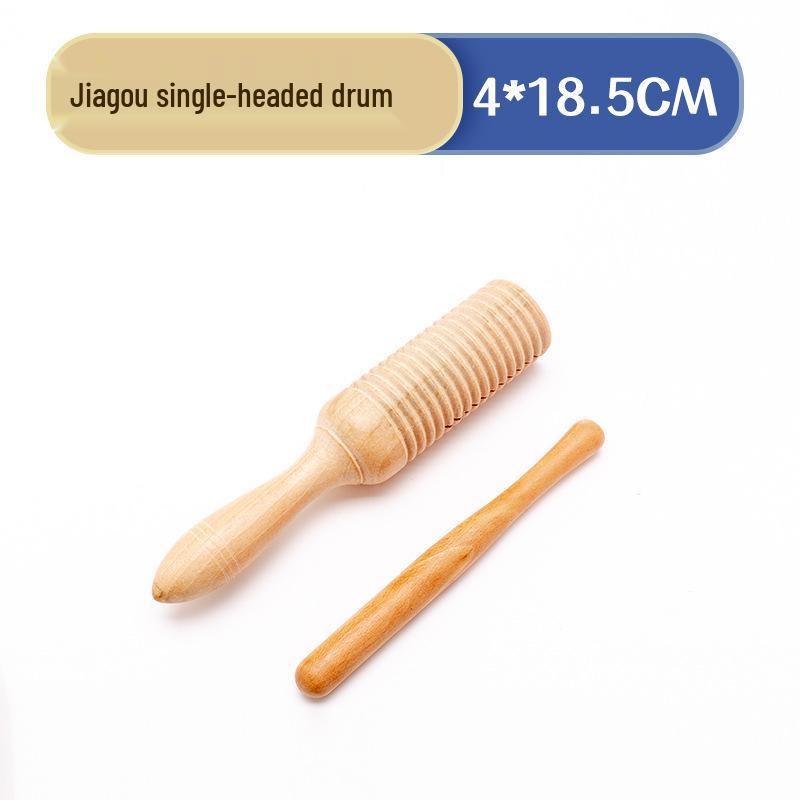 Orff Percussion Set: Claves, Castanets, Sand Shakers, Egg Shakers, Wrist Bells, Tambourine, Triangle, and Wood Block.