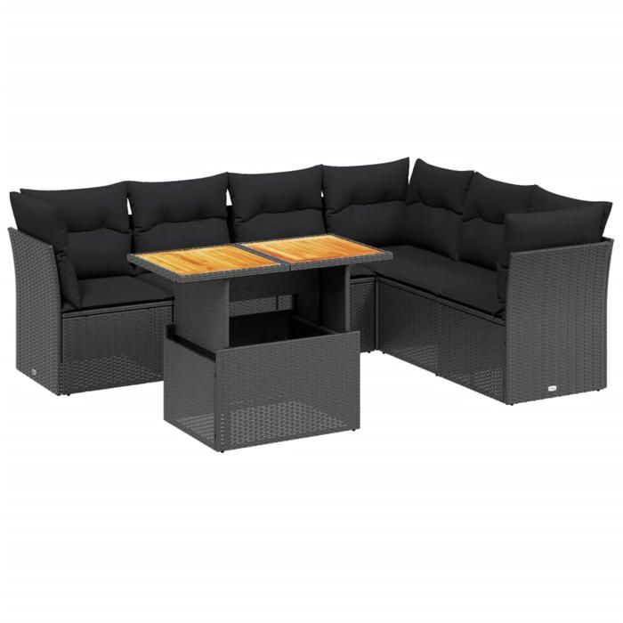 VidaXL Salon de Jardin avec Coussins 7 pcs, Canapés de Terrasse, Ensemble de Meubles de Patio, Mobilier d'Extérieur, Noir 3270845