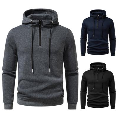Men's Half-Zip Hooded Sweatshirt Casual Pullover for Men Autumn Winter Warm Fashion Hoodie with Drawstring Multi-Color Male Tops