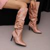 Cizme de damă cu toc înalt, toamnă și iarnă noi cizme casual supradimensionate în stil european și american, culoare uni, vârf ascuțit, toc subțire