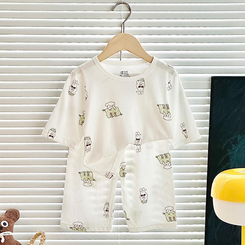 

Children s Summer Pure Cotton Cartoon Pajama Set - Thin, Seven-Sleeve for Boys and Girls 100 cm