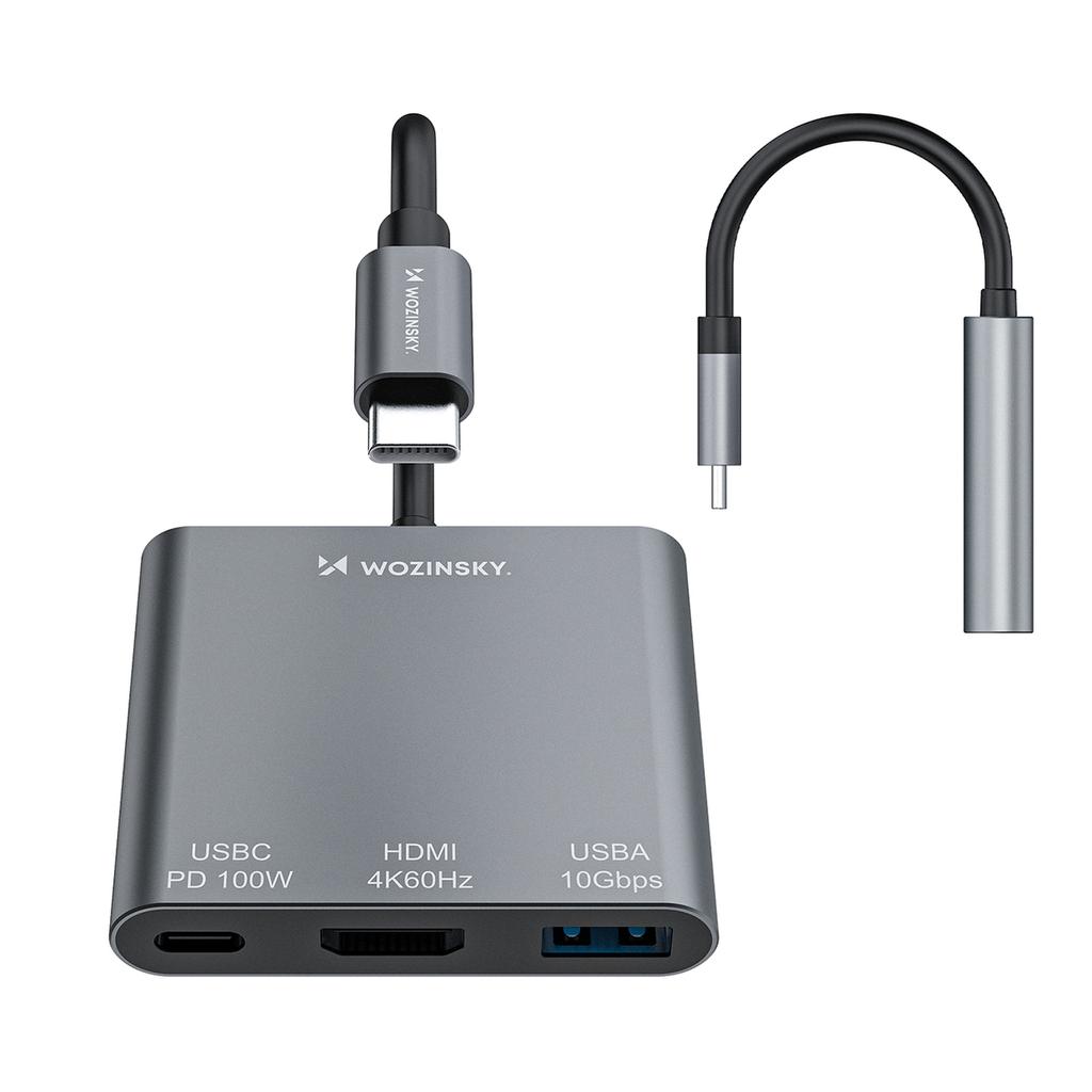 Hub Rozdzielacz USB-C Na USB-C USB-A HDMI PD 10 Gb/s 4K - Szary