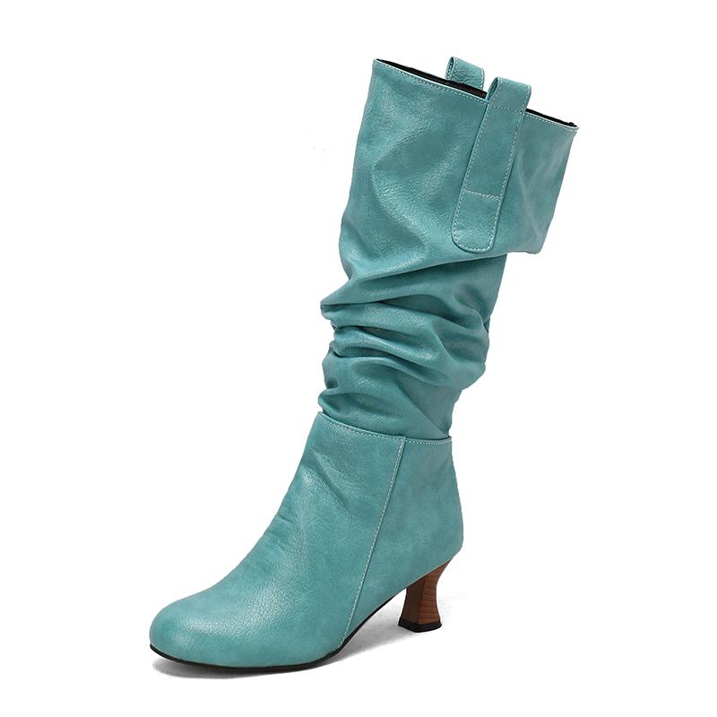

Sexy Women Pleated Knee-high Boots Pointed Toe Stilettos Heels Zip Women s High-top Boots Womens Shoes 34-50 Autumn Winter 48