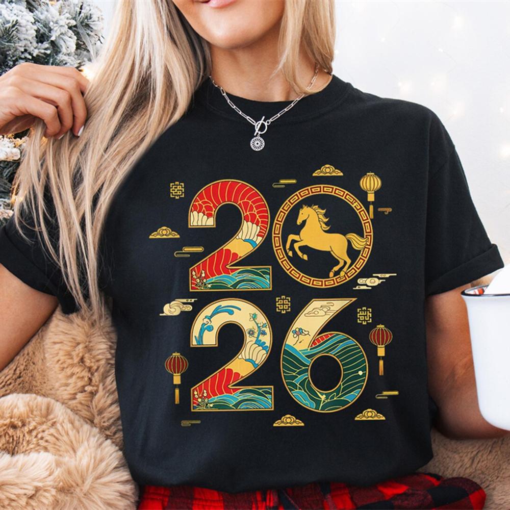 Peace Love New Year Tshirt Unisex Clothes Daily Street Simple Casual Black T Shirts Streetwear Y2k Loose Trend Oneck Tee Top