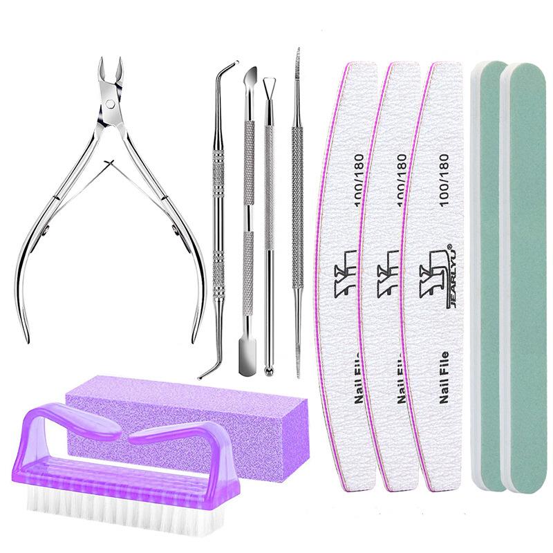 12Pcs Nail Care Kit, Nail File Buffing Block, Cuticle Pusher, Dead Skin Nail Clipper, Brush Accessories Set, Professional Manicure Tools