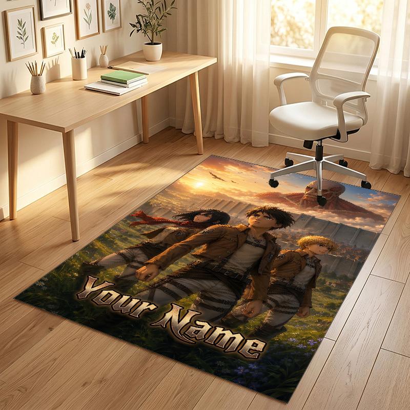 Personalized Crystal Velvet Carpet,Attack on Titan Custom Printed Name, Plush Area Rug For Home Indoor Decor
