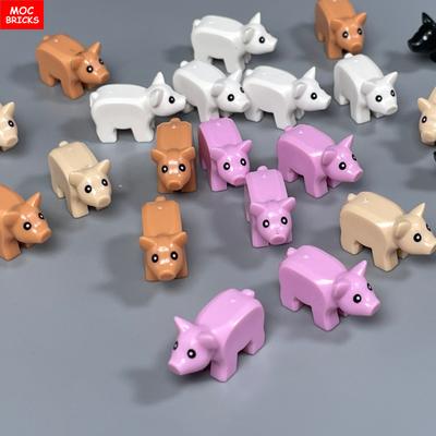 MOC Bricks City Animal Little Pink Pig Zoo Farm Model Accessories Particles Assembled Educational Kids Toys