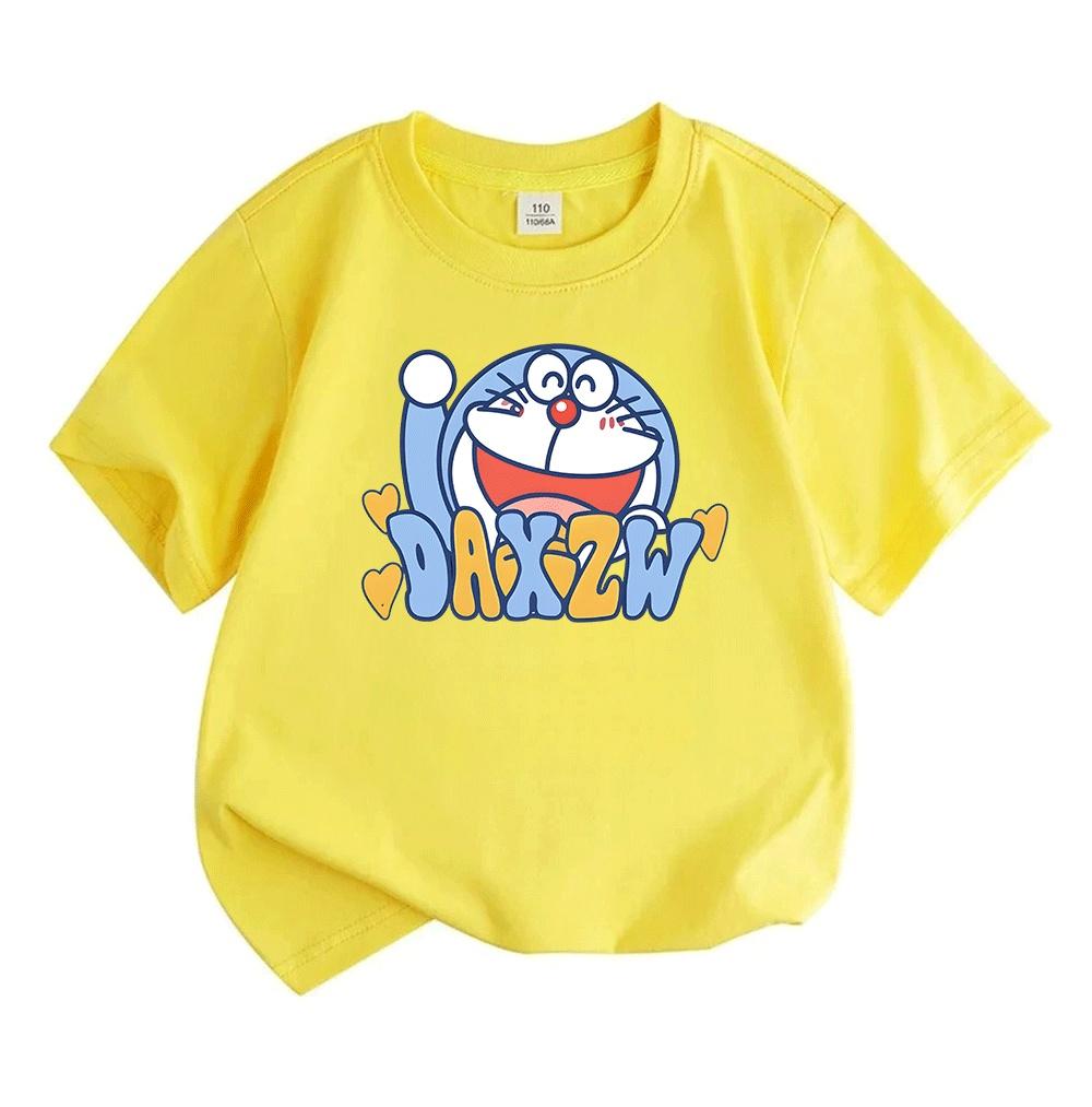 Cute Cartoon Smiling Character Print Kids T Shirt 100% Cotton O-neck Short Sleeve Casual Tees for Boys Girls Soft Breathable Summer Daily Wear Tops