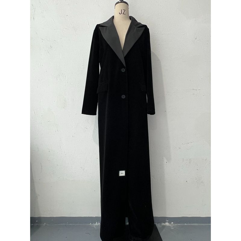 

European and American New Designer Style Color Matching Temperament Fashion Casual Mid-Length Trench coat Outerwear Black Outwear XXL