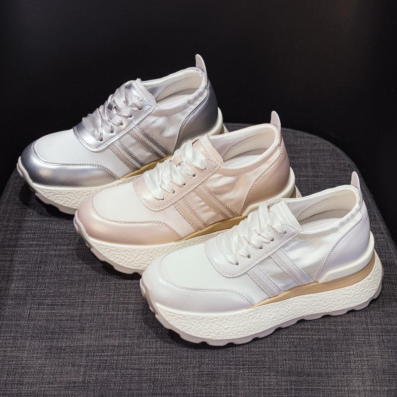 8Cm small inner height increase women's new summer satin breathable platform casual shoes