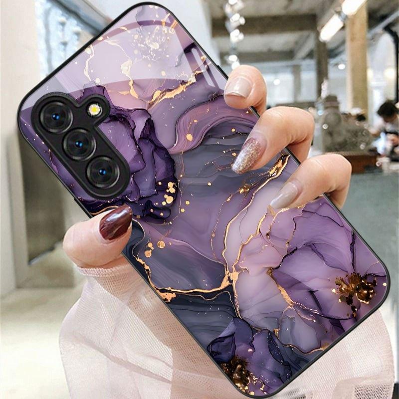Violett Gold Muster Exquisite Handyhülle für Samsung Galaxy S26 S25 S24 S23 S22 FE Ultra Plus Integriertes Glasgefühl Bare Machine