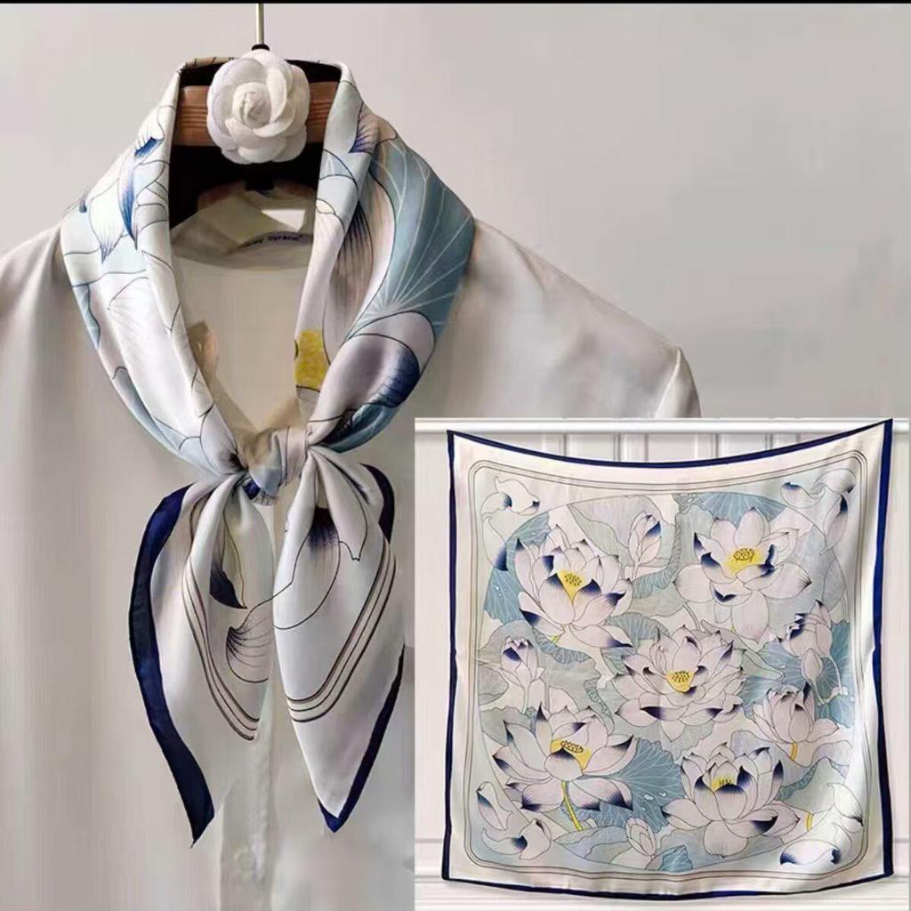 70cm Retro Printed Korean-Style High-End Imitation Silk Scarf for Women - Versatile Fashion Square Accessory