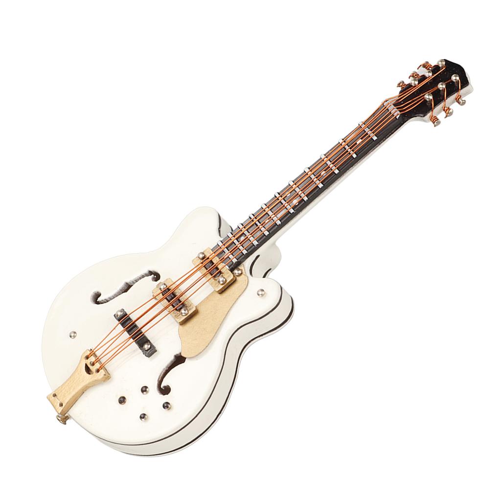 Guitar Brooch Pin White Hollow Stylish Style Wood Velvet Case Decorative with Safety Clasp Mini