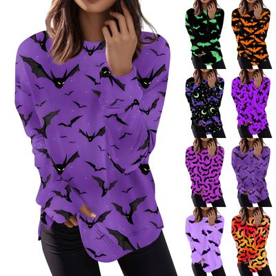 Moda feminina manga comprida pulôver moletom casual camiseta halloween estampado top solto