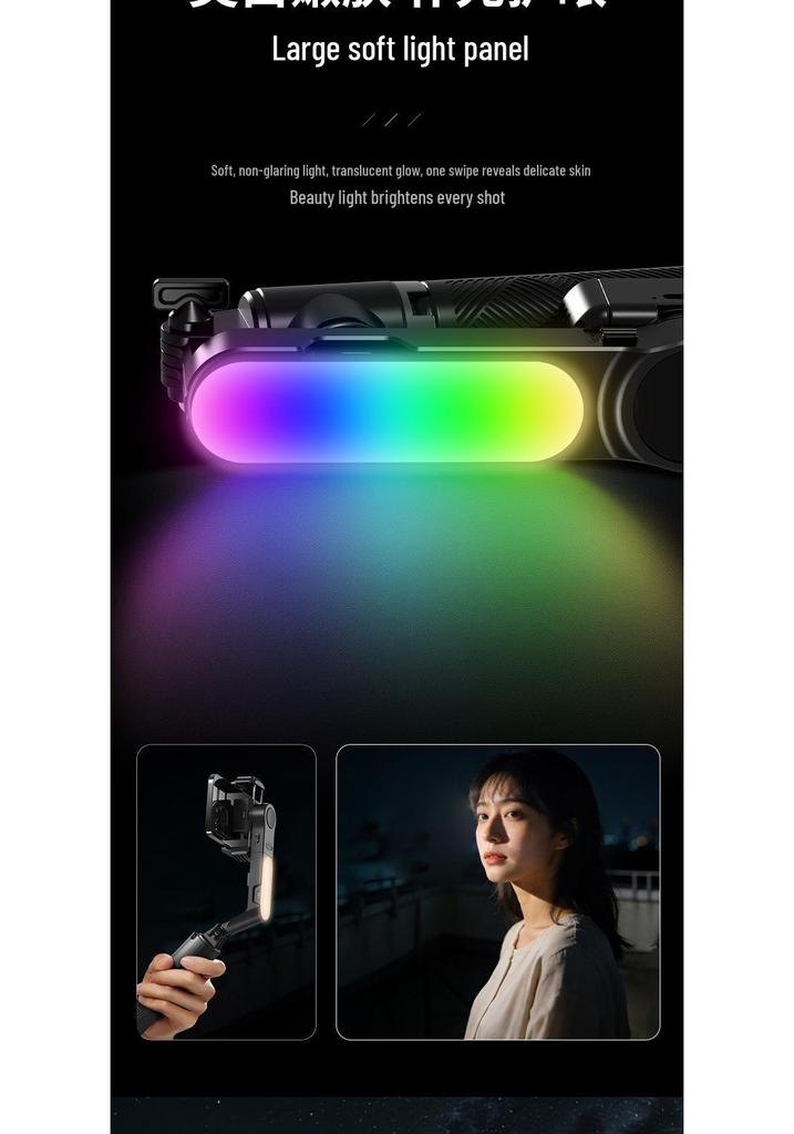 Tragbarer Bluetooth Selfie-Stick: Anti-Wackel-Gimbal, Fülllicht, Stativständer für Live-Übertragung und Fotografie