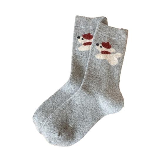 

45662 пары студенческих носков с мультяшным щенком, утолщенные носки на флисовой подкладке, зимнее тепло, эластичные светло-серый