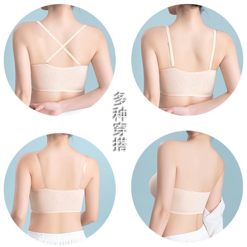 Summer Simple Tube Top Beautiful Back Without Shoulder Strap Non-slip Front Buckle Girl Gathering Underwear Small Chest Thin Bra Without Steel Ring