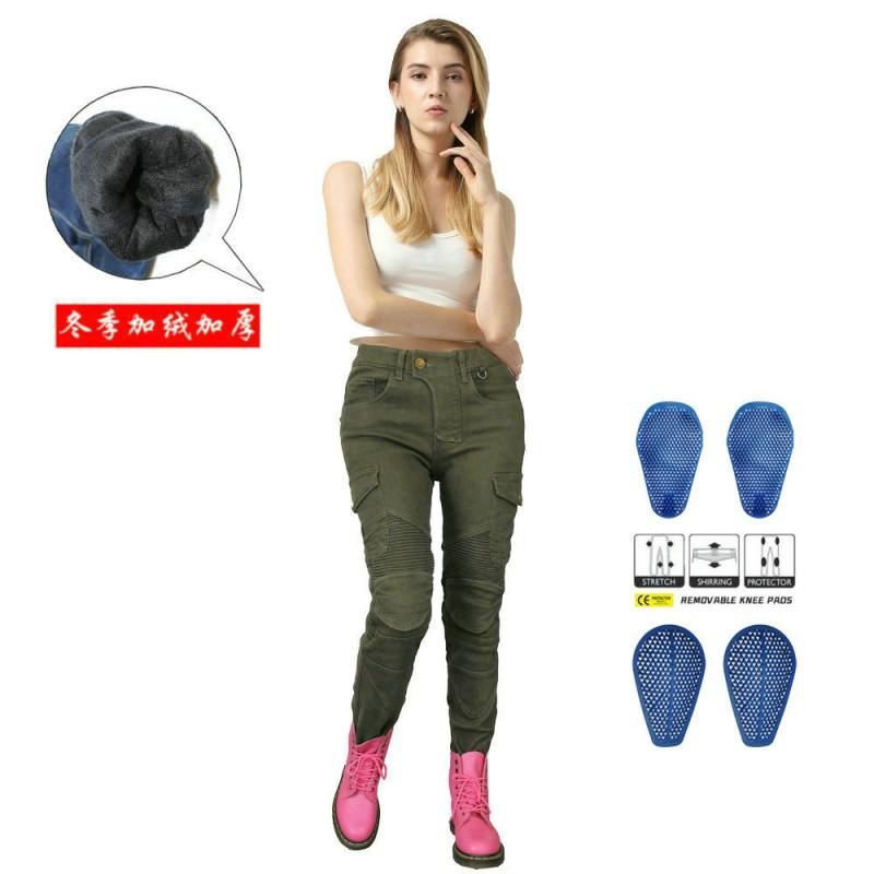 Womens Winter Motorcycle Riding Pants With Silicone Armor Pads Warm Fleece-Lined Protective Gear Biking