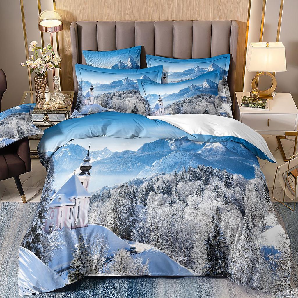 Three-Piece Beautiful Landscape 3D Bedding Stream Waterfall Printing Quilt Cover Home Textile Batch