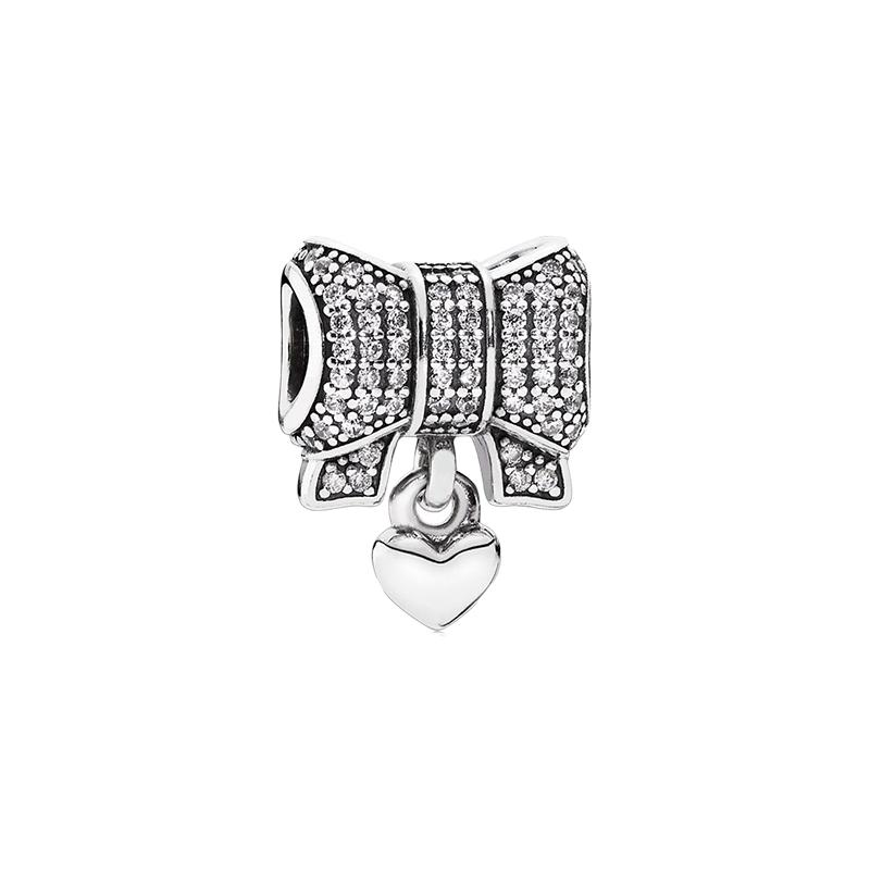 Pandora 925 silver zircon silver shiny bow beads for women 791776CZ