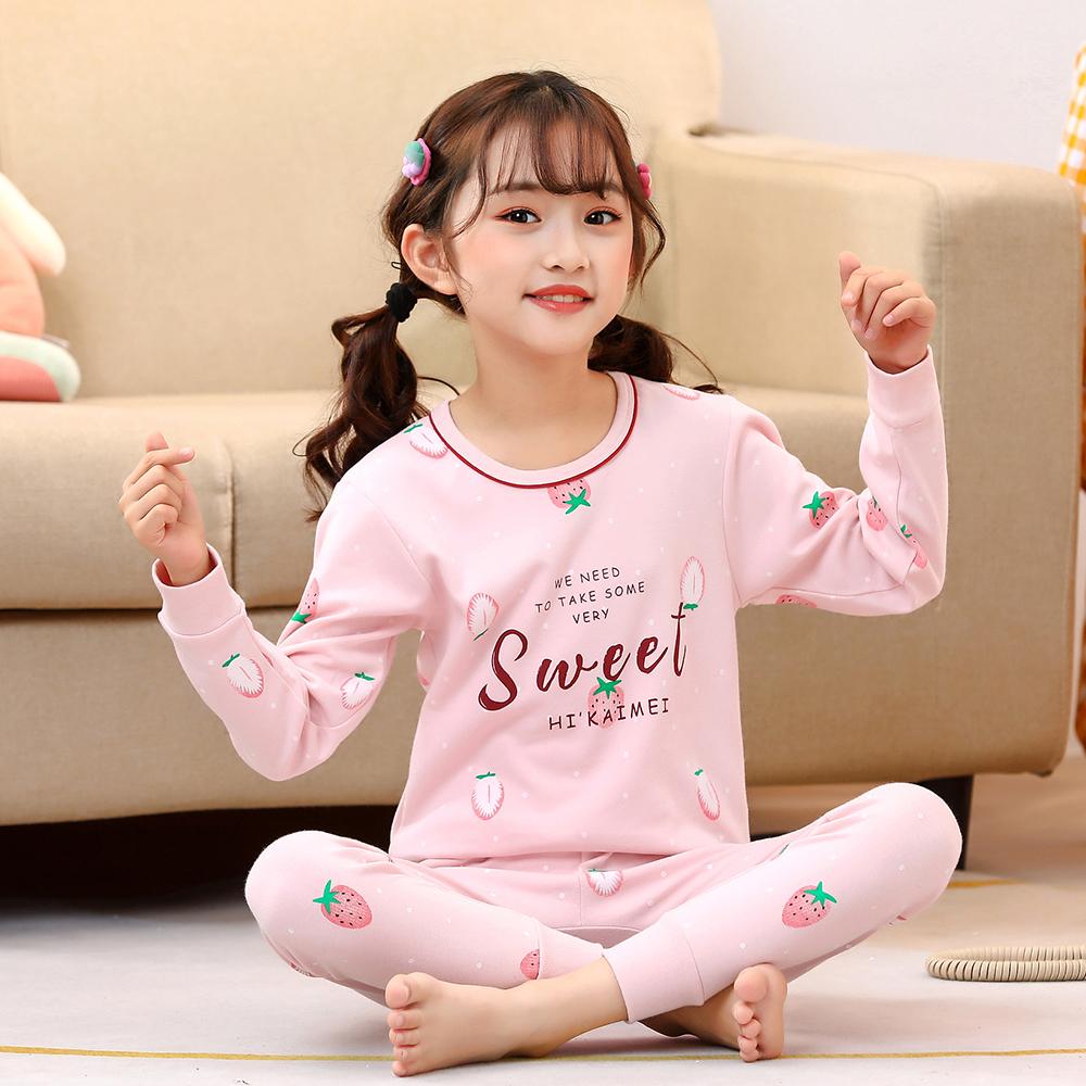 New Kids Boys Girls Autumn Cotton Pajamas Cute Cartoon Print Long Sleeve T-Shirt Tops + Pants Sets Baby Sleepwear Clothing