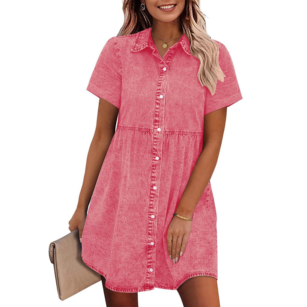 Women's Short-sleeved Button-down Shirt Denim Dress