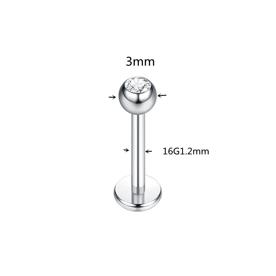 1pcs ASTM F136 Titanium Labret Piercing 2/3/4/5mm Zircon Ear Cartilage Tragus Lobe Helix Stud Earrings Piercings Body Jewelry