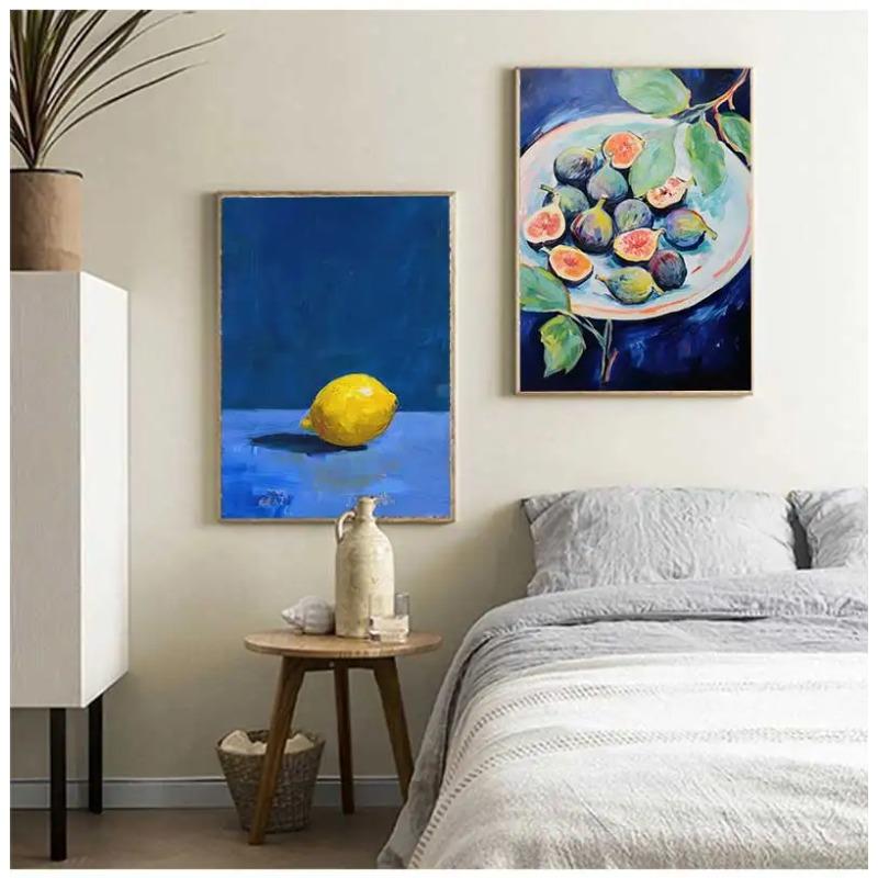 Minimalist Modern Abstract Fruit Poster Print Orange Peaches Strawberry Tomato Lemon Fig Canvas Painting Wall Art Home Decor