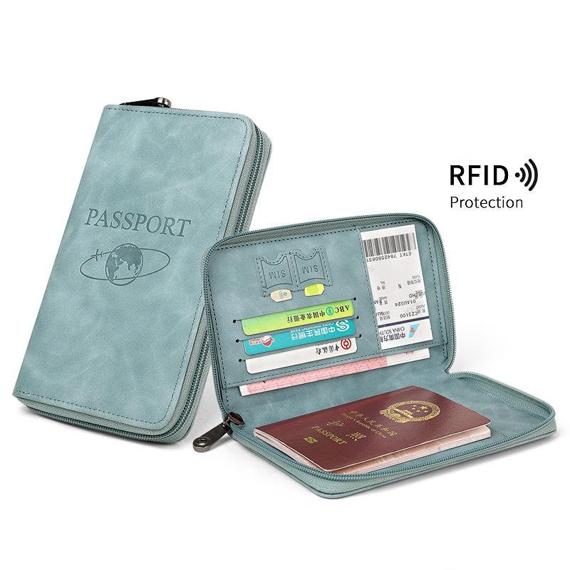 RFID Blocking Passport Holder PU Leather Wallet Passport Cover Portable Multi-function Zipper Ticket Clamp Travel Accessories