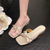 Fashion French temperament gentle and sweet bow low heel cool slippers women's 2025 summer new one-pedal sandals