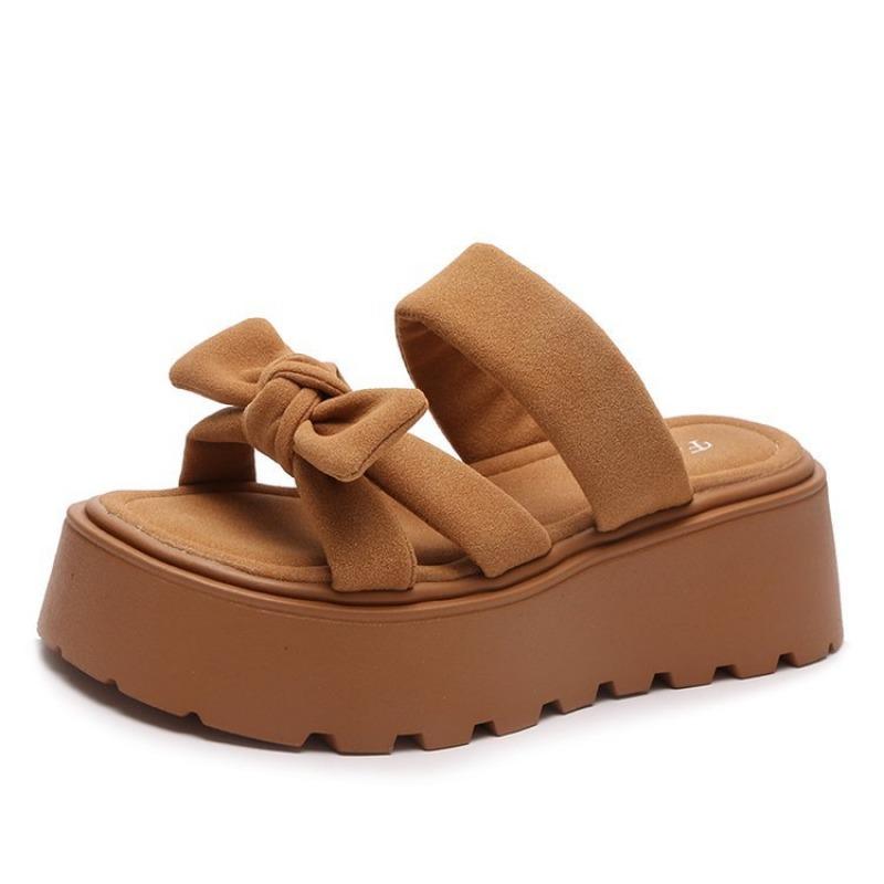 

Beach thick-soled cool slippers women s summer new fashion bow slippers wear muffin women s shoes 40 коричневый