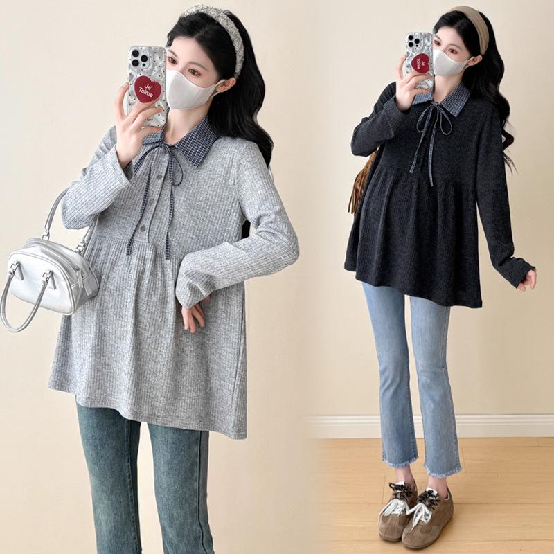 Stylish Loose Knit Maternity Top - Spring Base Layer for Pregnant Women Medium