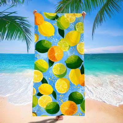 Vibrant Lemon Lime Citrus Fruit Beach Towel Summer Tropical Fruit Print Quick Dry Lightweight Absorbent Towel for Beach
