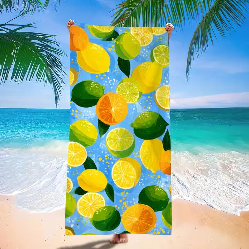 Vibrant Lemon Lime Citrus Fruit Beach Towel Summer Tropical Fruit Print Quick Dry Lightweight Absorbent Towel for Beach