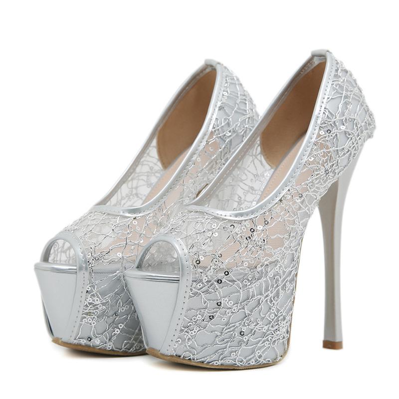 

Fashion Liyke Elegant Women Wedding Banquet Prom Shoes Summer Mesh Platform Pumps Sexy Slingback Peep Toe Gold High Heels Stiletto Mujer 34 серебряный