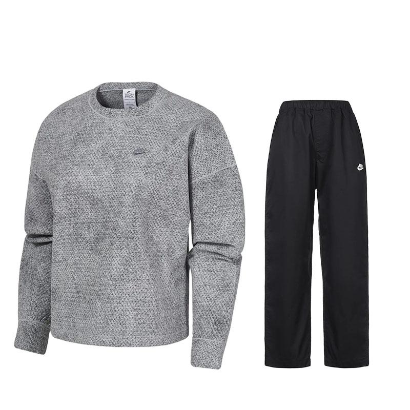 

Nike Однотонный топ с длинным рукавом и логотипом бренда, брюки средней посадки для улицы, повседневный спортивный костюм унисекс DQ7909-077+DX3337-010 M