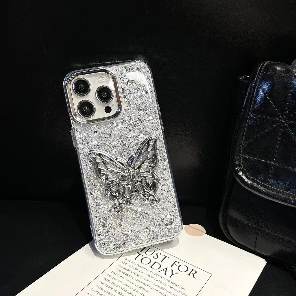 Premium Silver Butterfly for Samsung S26plus Mobile Phone Case Gypsy Sequins A55 A52 Internet celebrity Luxury Women's