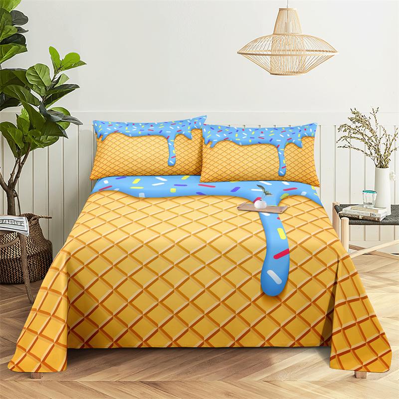 

Желтая сетка, простыня в виде торта, модный принт, полиэстер, детская кровать размера Queen, простыня с наволочкой, комплект постельного белья, простыня 150X230cm(2Pcs)&Flat Sheet