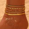 Stainless Steel 6-piece Set of Women's Anklets Personalized Flat Snake Chain Multi-layer Beach Suit Anklets SS-116
