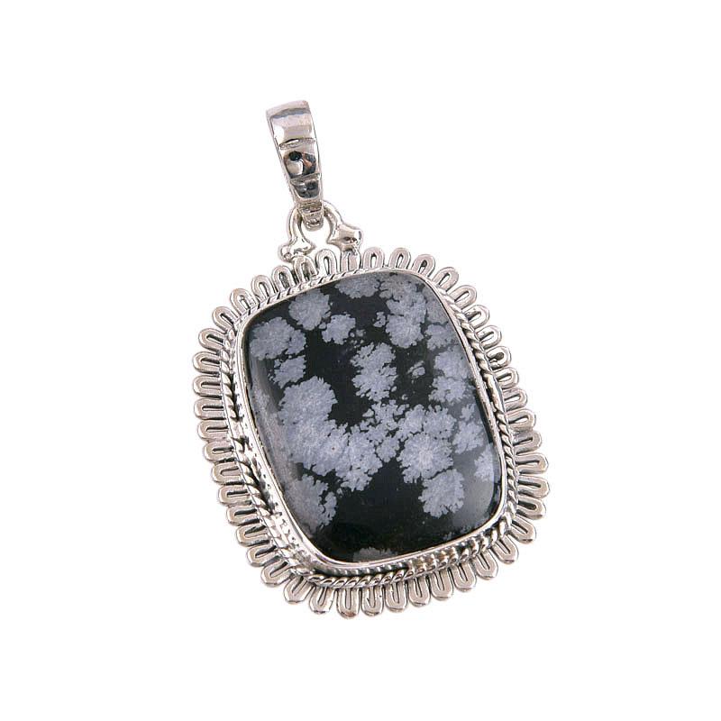 Natural Snowflake Obsidian Gemstone Handmade 925 Solid Silver Pendant 1.50" B7N35