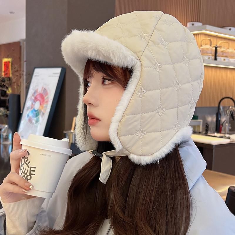 Women Flower Pattern Embroidery Winter Cap With Windproof Ear Protection For Outdoor Sports бежевый
