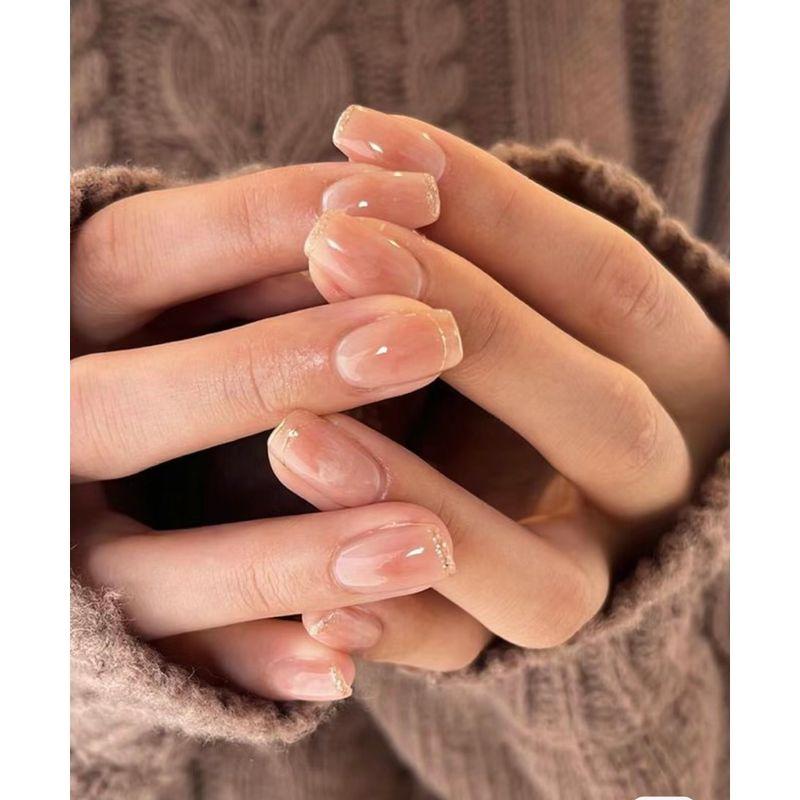 

Handmade Nail Stickers Gentle Pure Desire Blush Fake Nails Bride Pregnant Women Fancy Wear Short Nail XS short square pure thin flash French