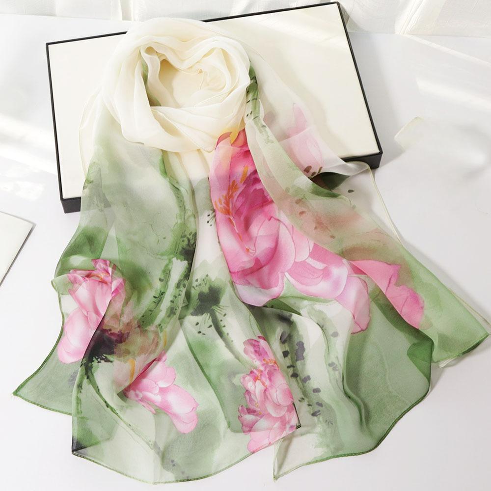 Fashion Thin and Long Printed Silk Scarf Sunscreen Scarf Simulation Silk Decoration Sunscreen Silk Scarf Women Spring and Summer