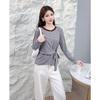 Autumn Korean Design Striped Lace-up Bow Contrast Color Long-sleeved T-shirt Is Versatile and Trendy