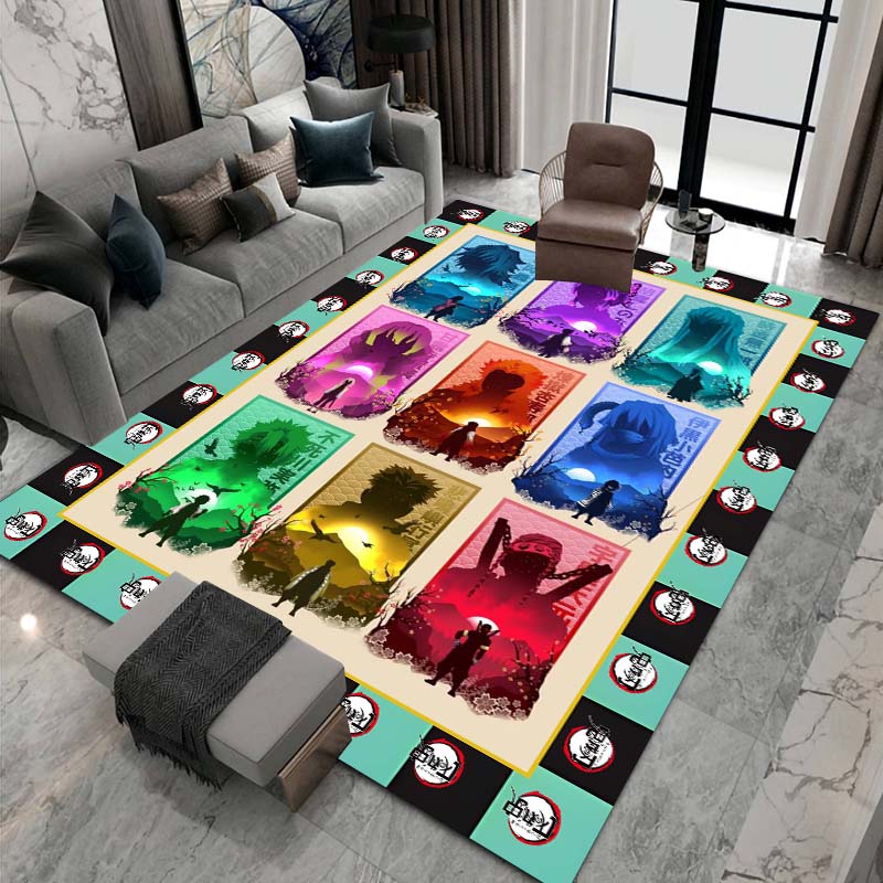 Cute cartoon Kimetsu no Yaiba rug, suitable for playrooms, bedrooms, living rooms, sofas, and other home décor; non-slip rug for