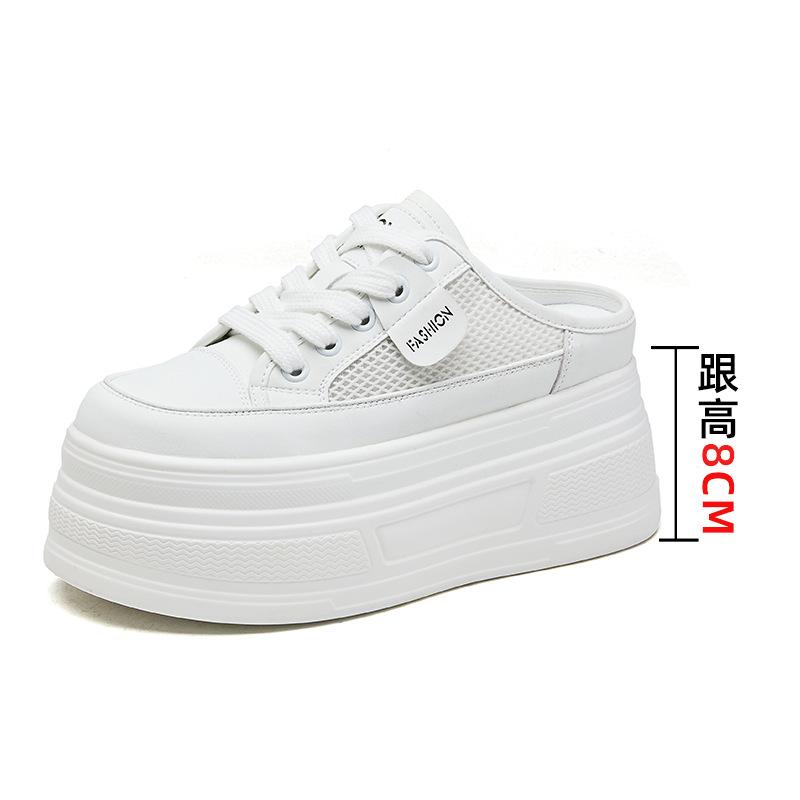

Breathable leather women s shoes slippers women s summer outer wear women s casual single shoes inner height increase thick-soled white shoes childr 34
