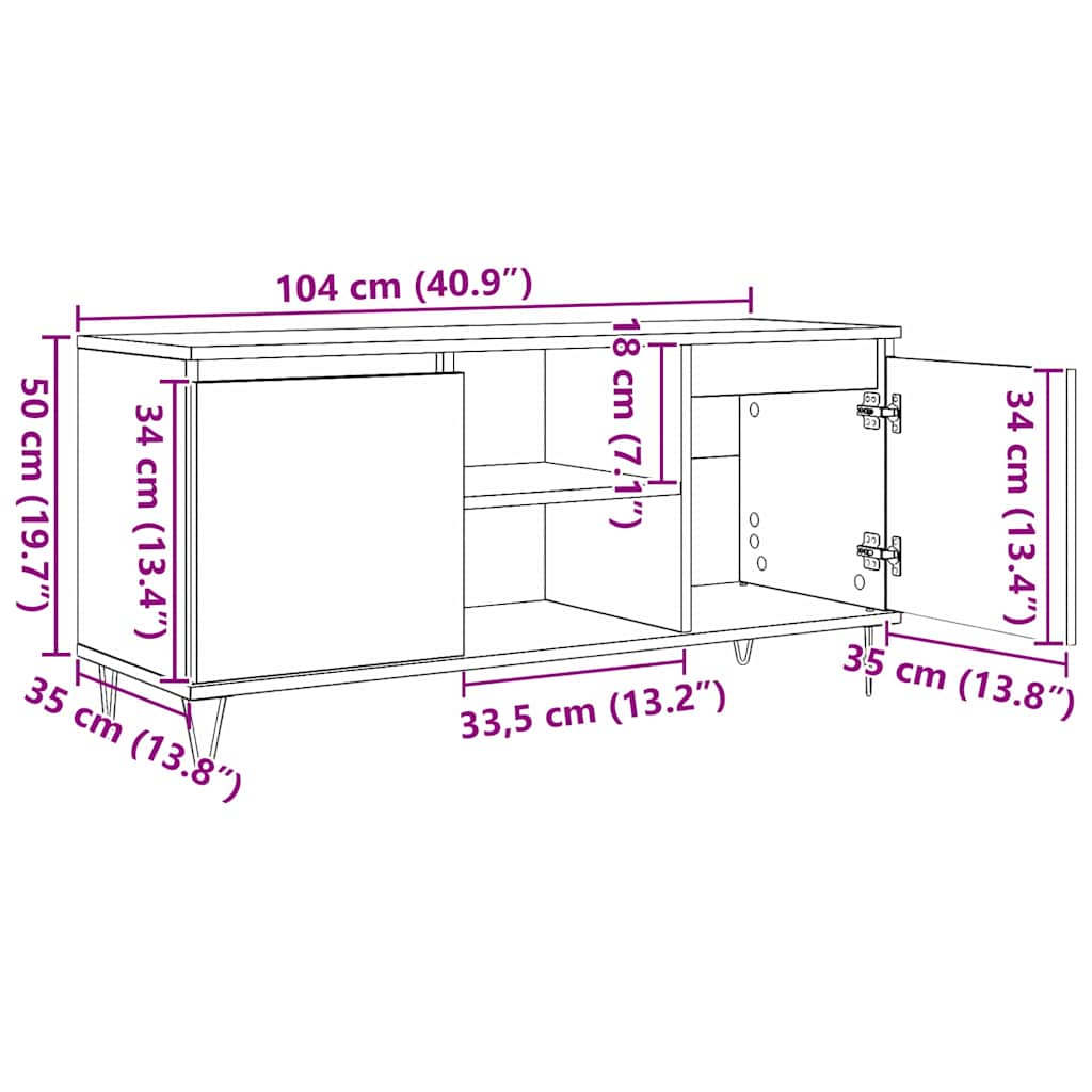 Artisan Oak TV Stand 104 X 35 X 50 Cm Particleboard
