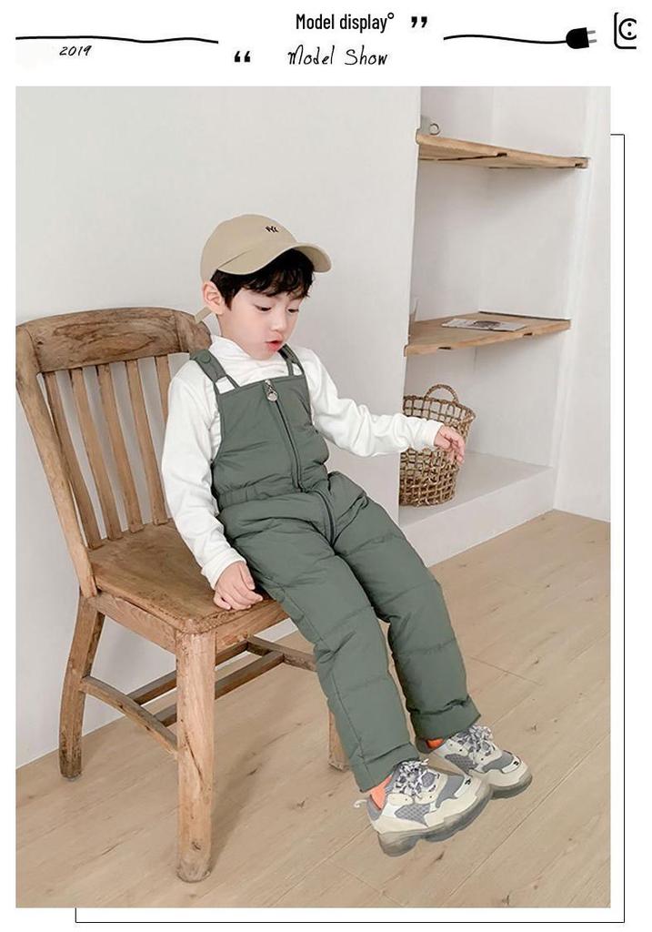 2026 Kids' Down Cotton Pants: Warm Autumn/Winter Overalls for Boys & Girls, Solid Colors.