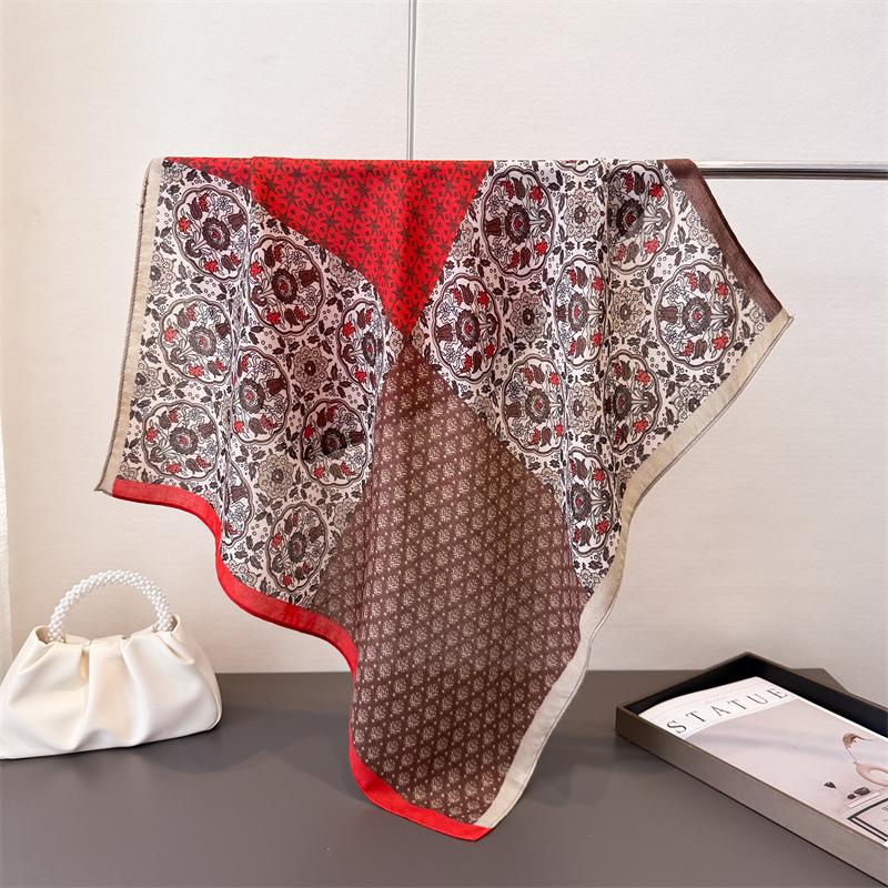Polka Dot Style Herringbone Pattern Cotton And Linen Small Square Scarf Silk Scarf Imitation Velvet Headscarf Shawl Sun Protection Scarf Women'S Scarf